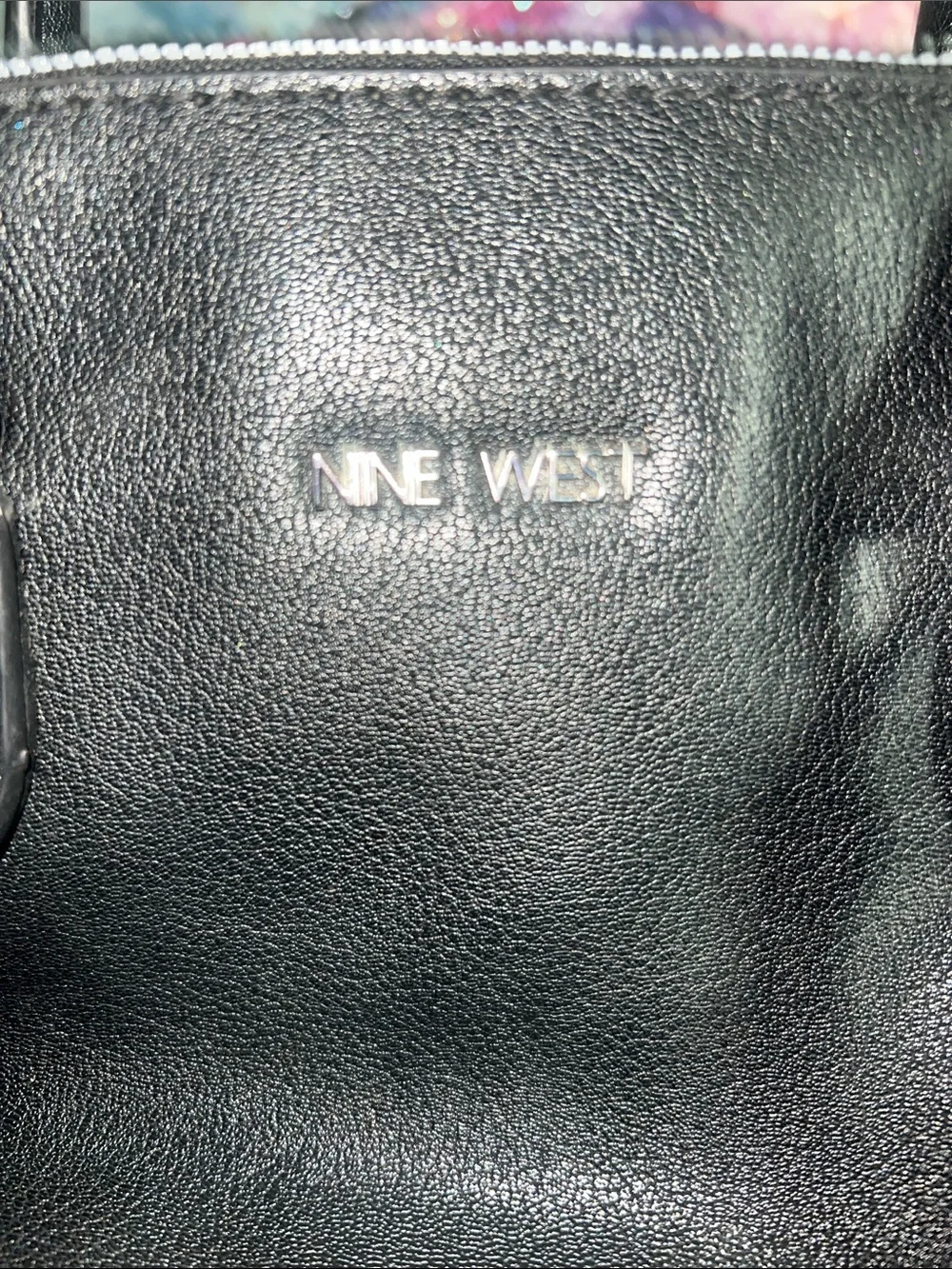 Nine West Black Leather Double-Zip Satchel with Silver Hardware